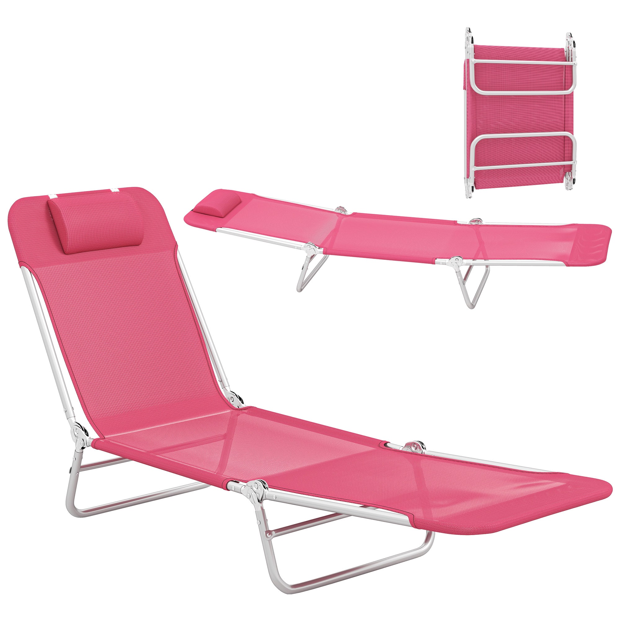 Photos - Garden Furniture Outsunny  Chaise Lounge Chair, Portable Tanning Chair with Adjustable Backrest - Pink 84B-397V00PK 