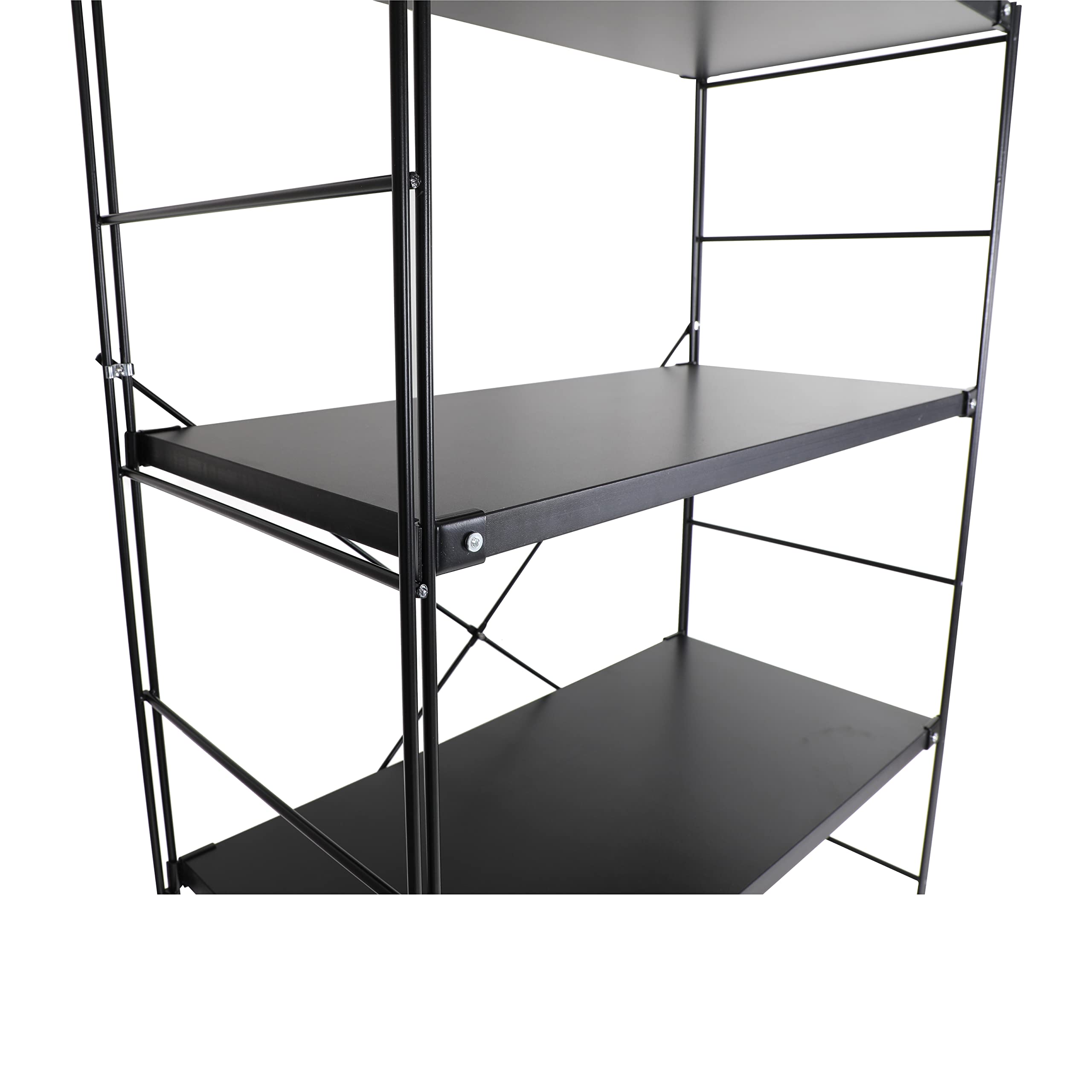 Alt View 5. LeisureMod - Etagere 4-Shelf Industrial Bookcase with Black Steel Frame and Melamine Shelves Open Storage for Living Room and Office - Black.
