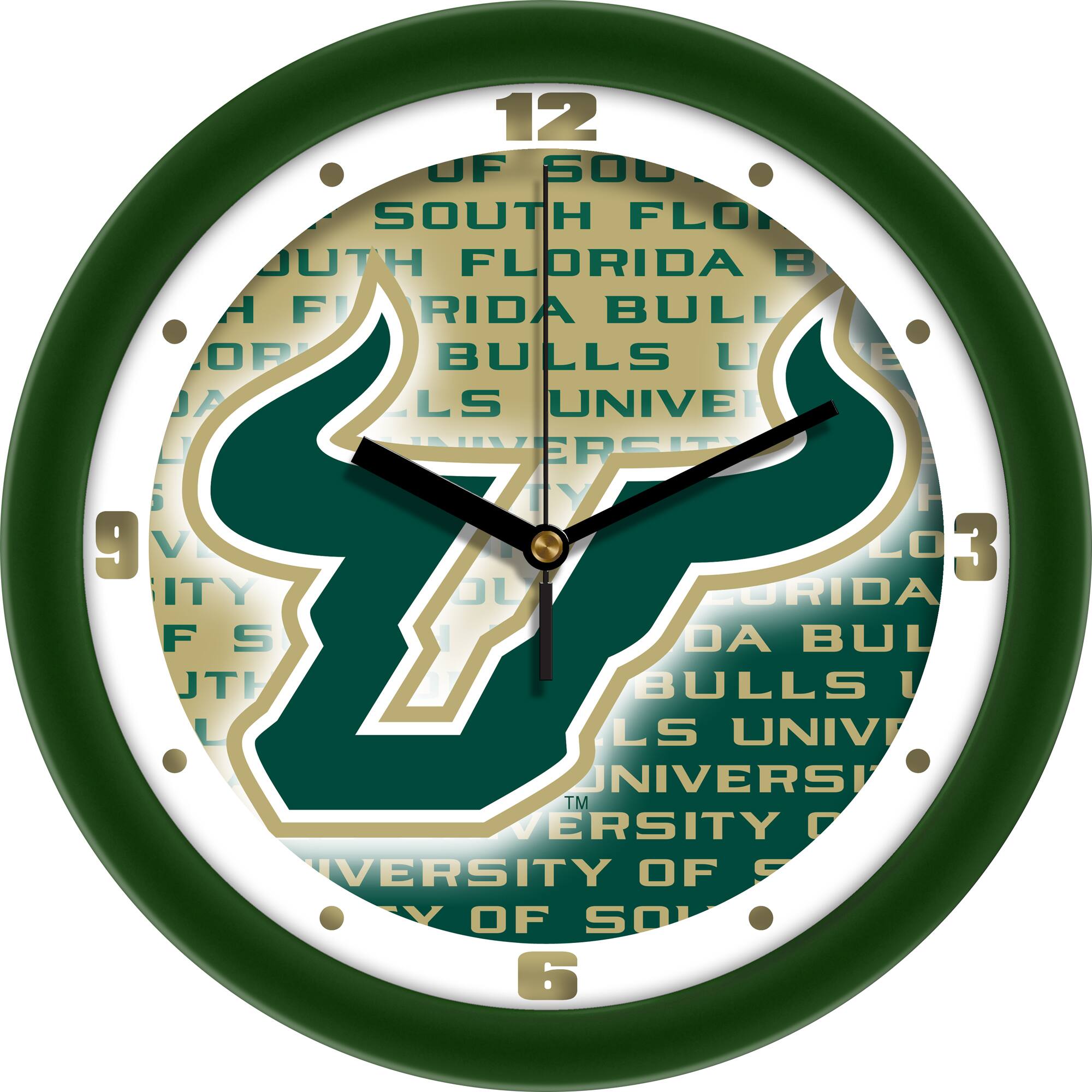 MpDirect - South Florida Bulls 11.5'' Suntime Premium Glass Face Dimension Wall Clock - Multicolor