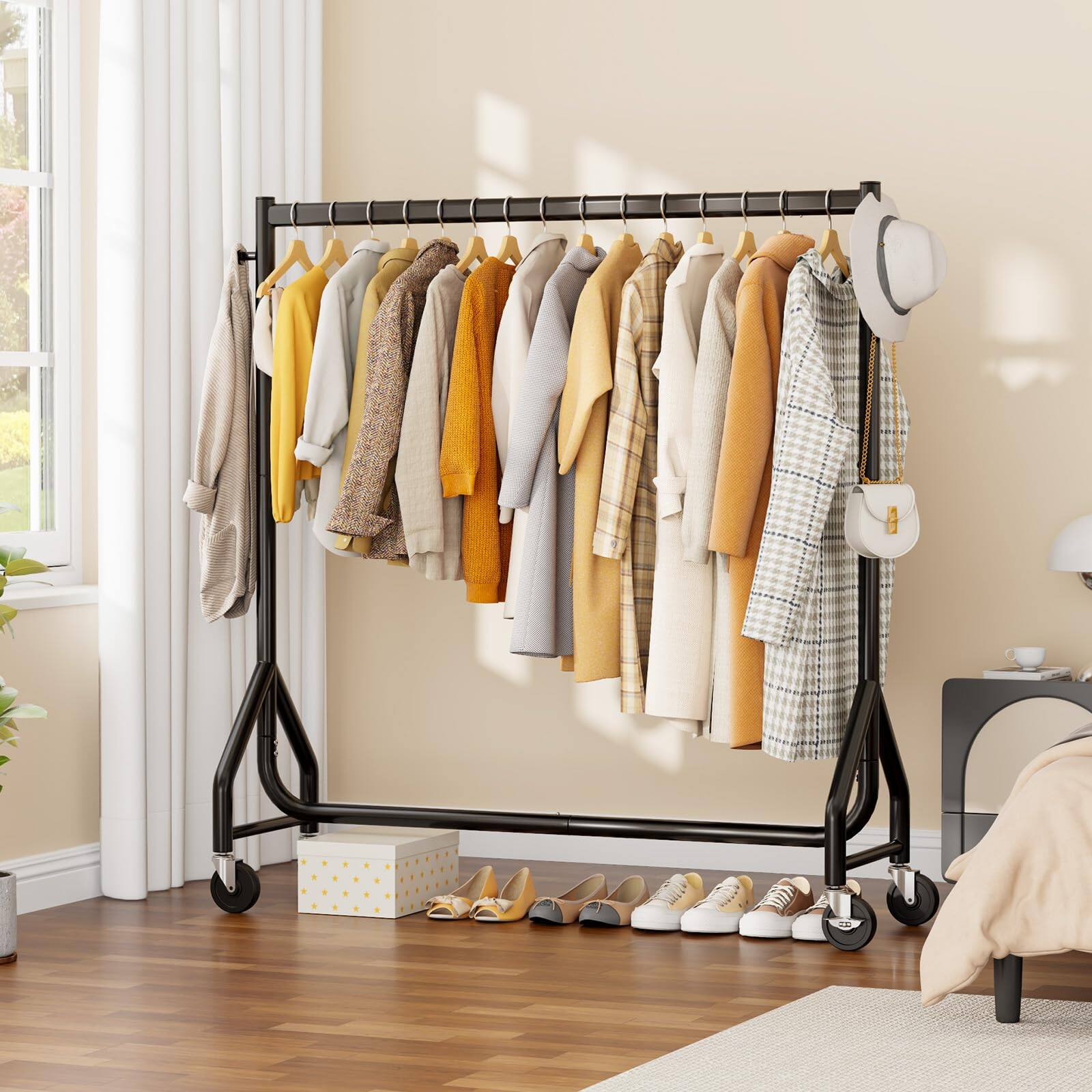 Alt View 5. Hirose Alice - Clothing Rack Clothing Metal Rolling Clothes heavy duty load with wheels for hanging portable standing - Gold-48 Inches.