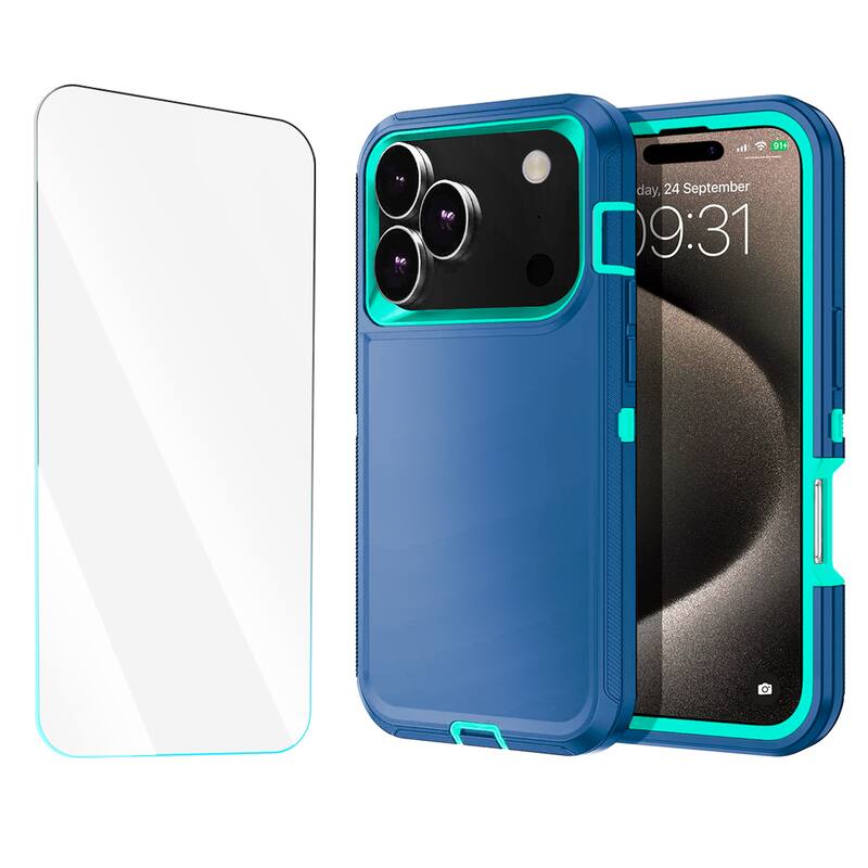 Entronix - iPhone 17 Pro Bundle - Heavy Duty Case with Clear Screen Protector - Turquoise
