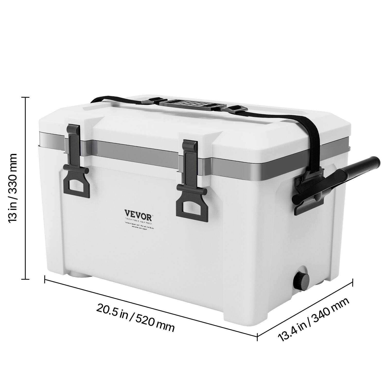 - Height: 13 in / 330 mm
- Width: 20.5 in / 520 mm
- Depth: 13.4 in / 340 mm