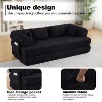 Roomtec - 78.7Inch Convertible Sleeper Sofa Bed with Cylindrical Pillow Chenille Folding Mattress Couch with Folding Sofa Bed - Black