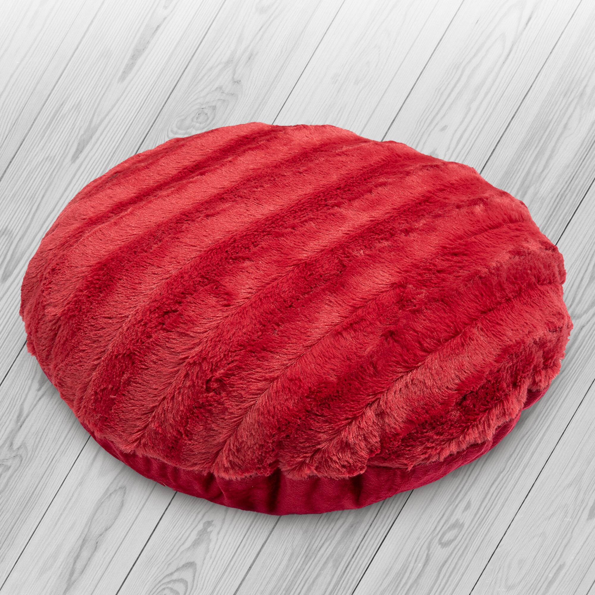 Alt View 2. Cheer Collection - Plush Faux Fur Round Throw Pillows with Removable Machine-Washable Covers, 18 in, Set of 2 - Maroon - Maroon.