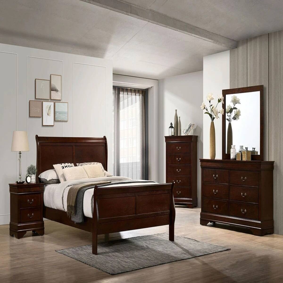Alt View 3. Loheer - Loheer Cherry Finish Two Drawer Nightstand with Solid Wood Construction - Cherry.