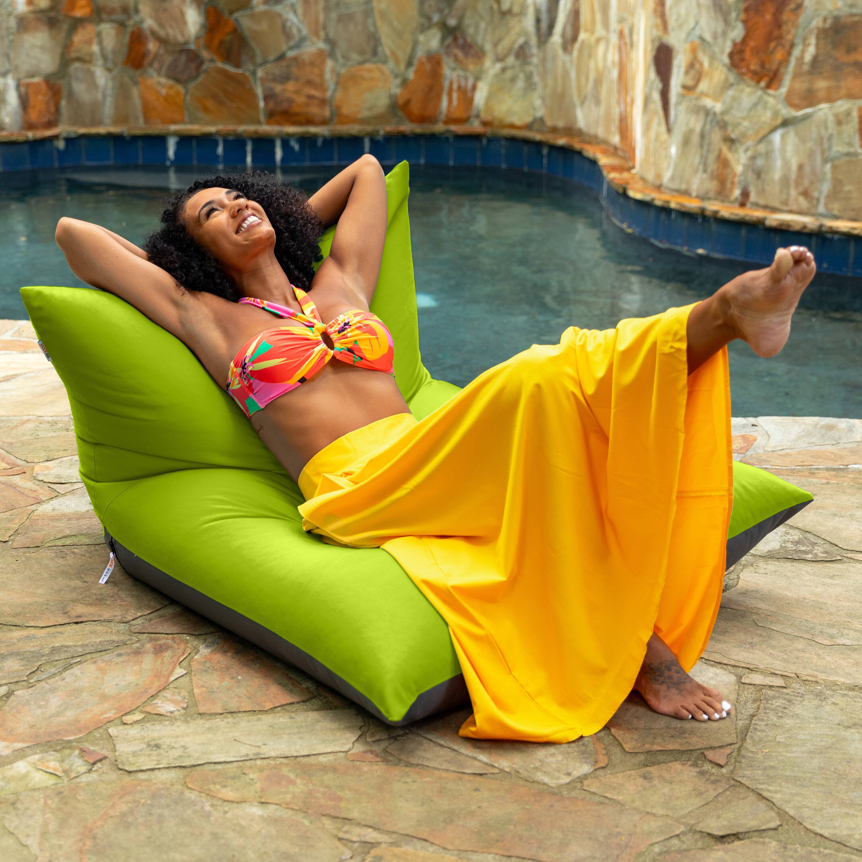 Angle. Jaxx - Jaxx Finster Outdoor Bean Bag Lounge Chair - Sunbrella Lime - Sunbrella Lime.
