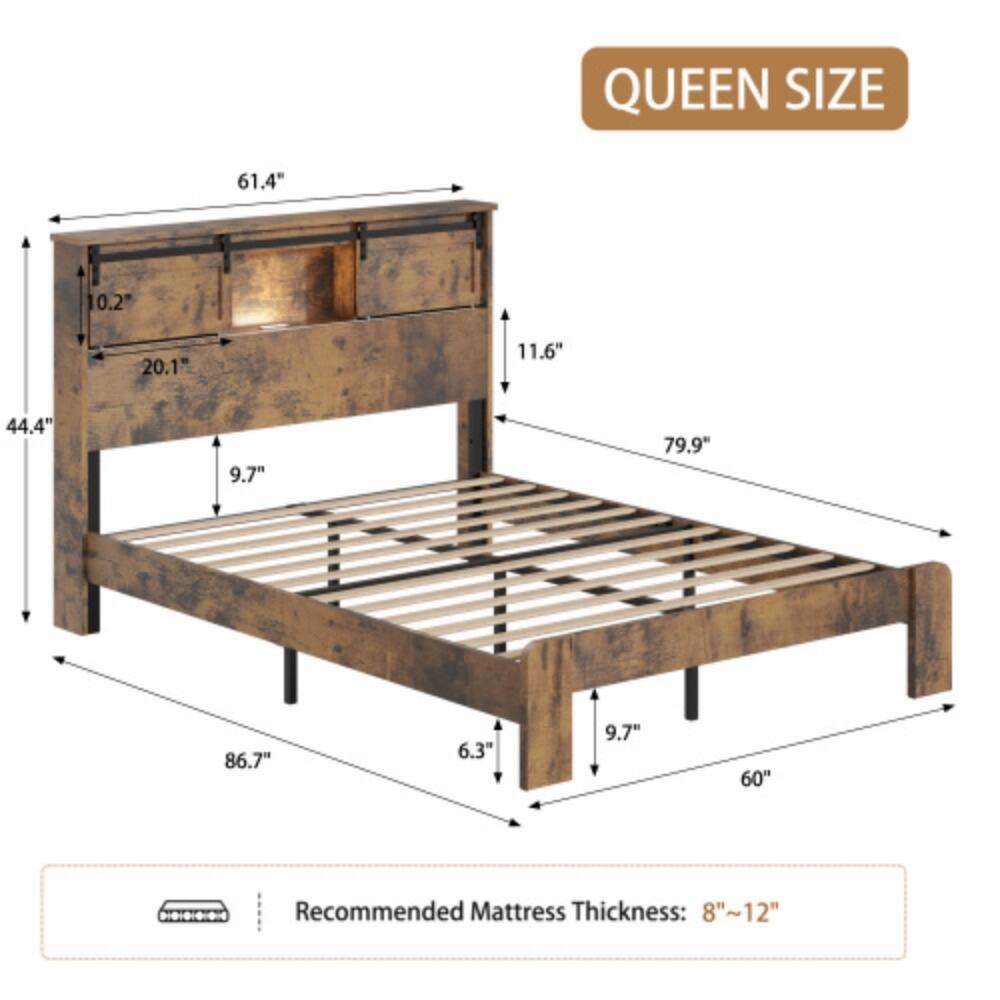 QUEEN SIZE  
61.4" x 44.4" x 86.7"  
10.2" x 20.1" x 11.6" x 79.9" x 6.3" x 9.7" x 60"  
Recommended Mattress Thickness: 8"~12"