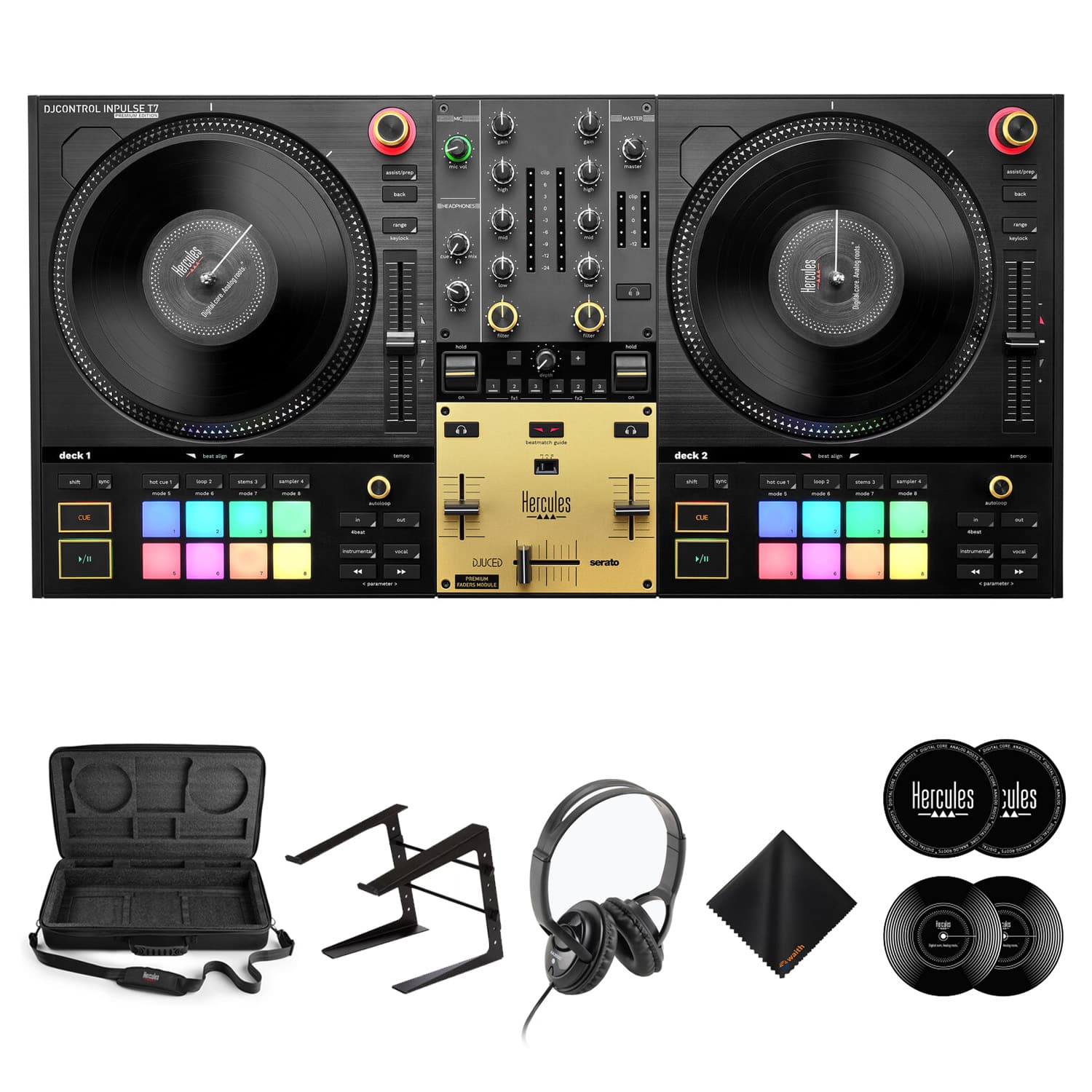 Hercules - DJControl Inpulse T7 Premium Controller+Headphones+Laptop Stand Bundle