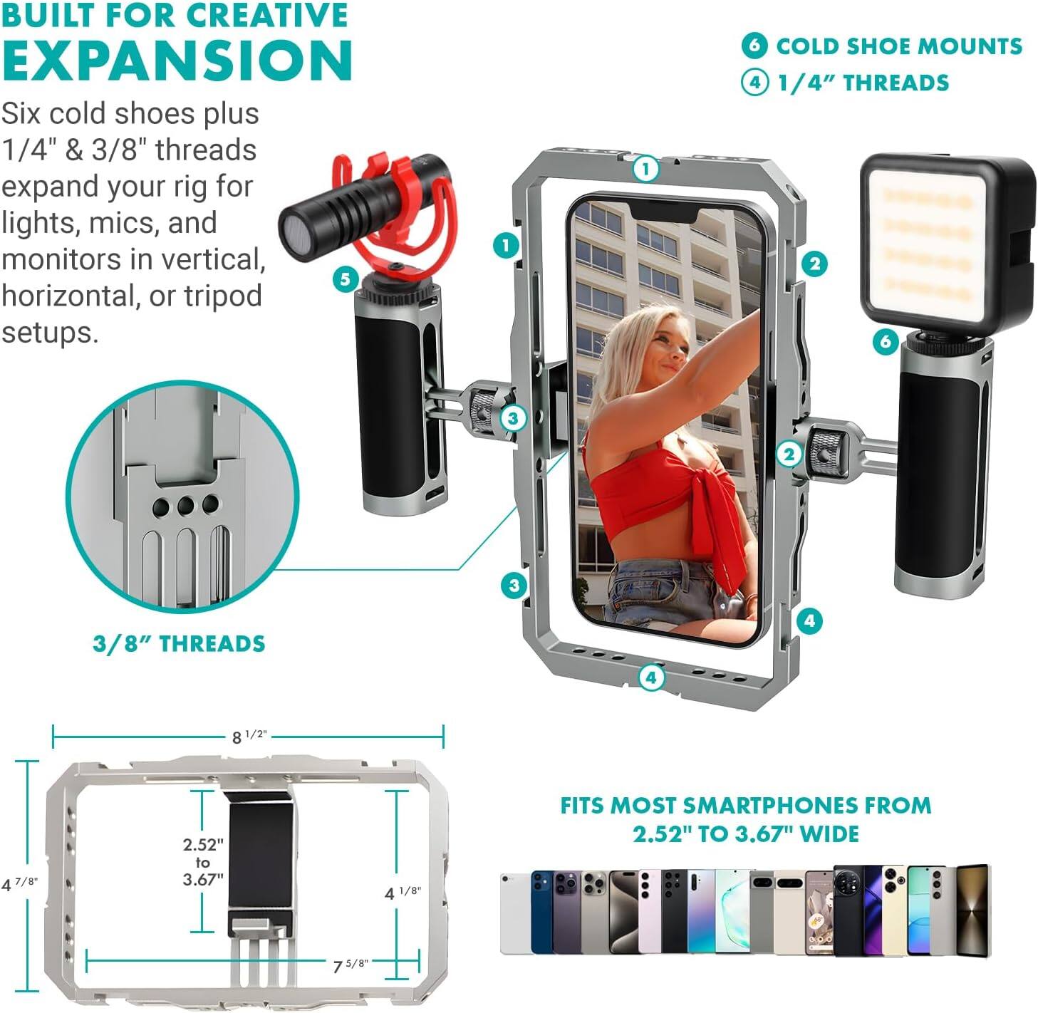 MOVO iFilmer PRO Smartphone Rig with Dual Grip Cage, VXR10 Shotgun Mic ...