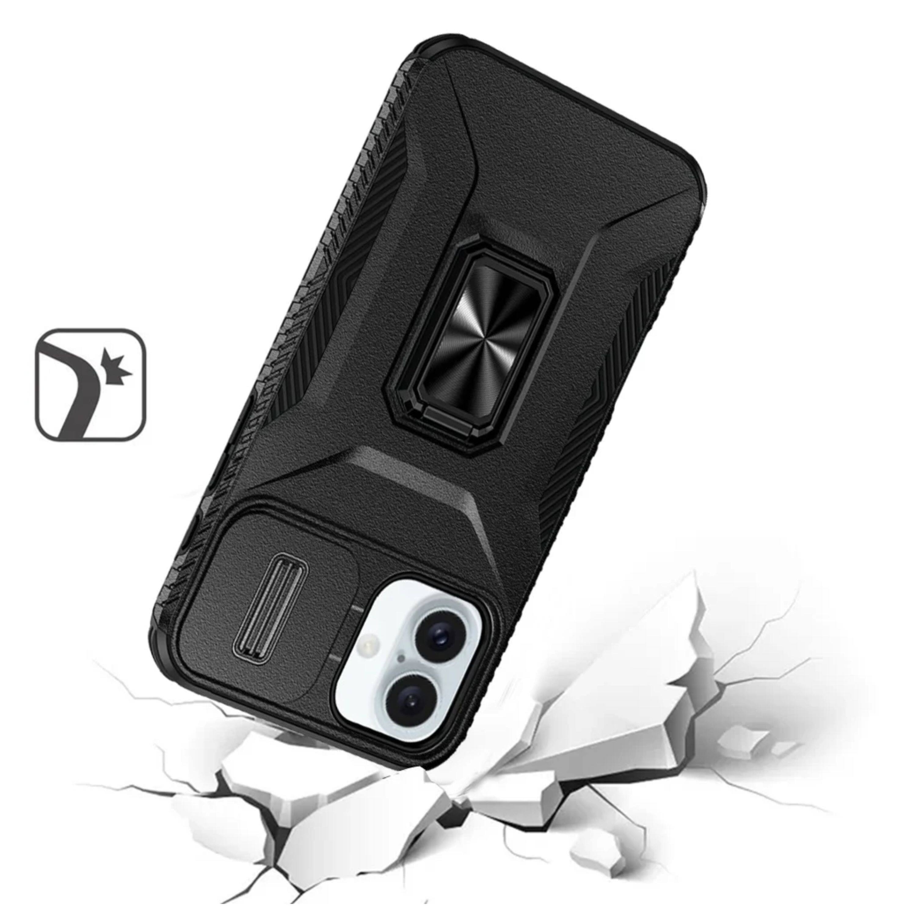 Left. Kitcheniva - Complete Protection Magnetic Stand Phone Case With Tempered Glass For iPhone 16 Plus Black - Black.