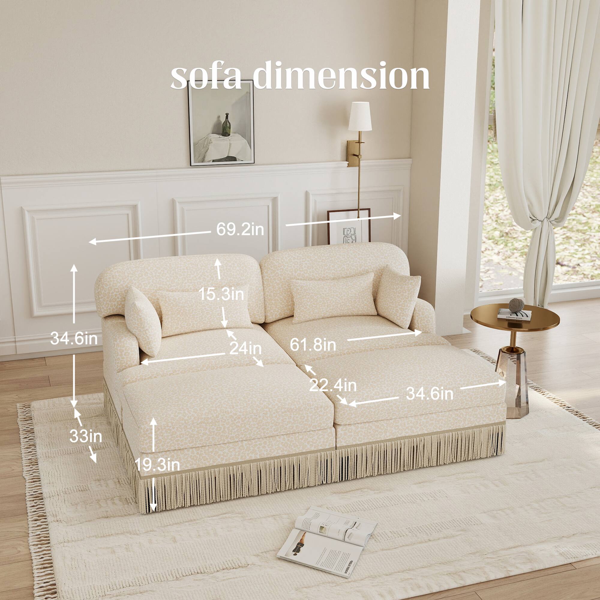 sofa dimension 69.2in 15.3in 34.6in 24in 61.8in 22.4in 34.6in 33in 19.3in