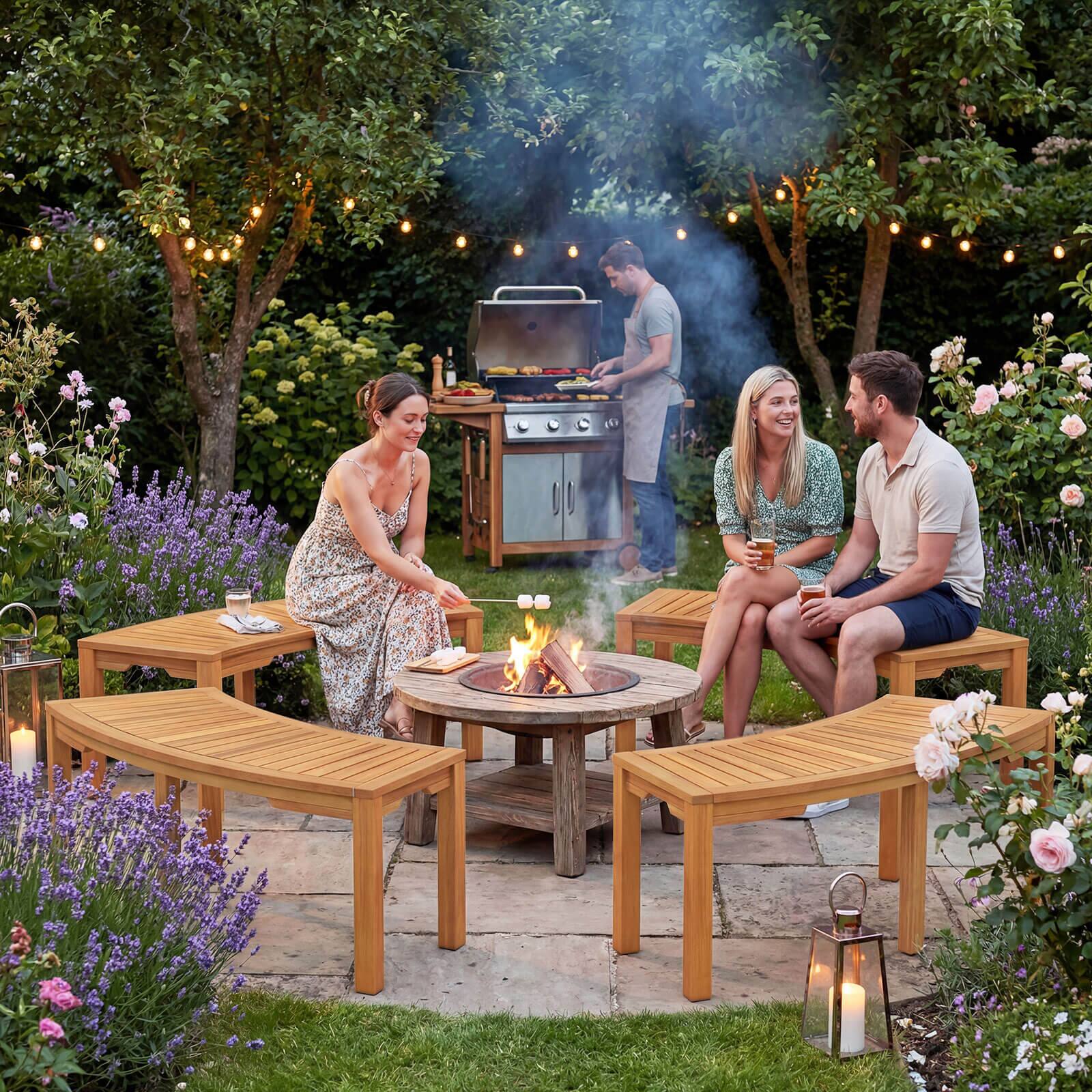 Alt View 1. Costway - Costway 2 PCS Outdoor Curved Bench with Slatted Seat Wrap Around Tree Bench 2-Person Seating - Natural.