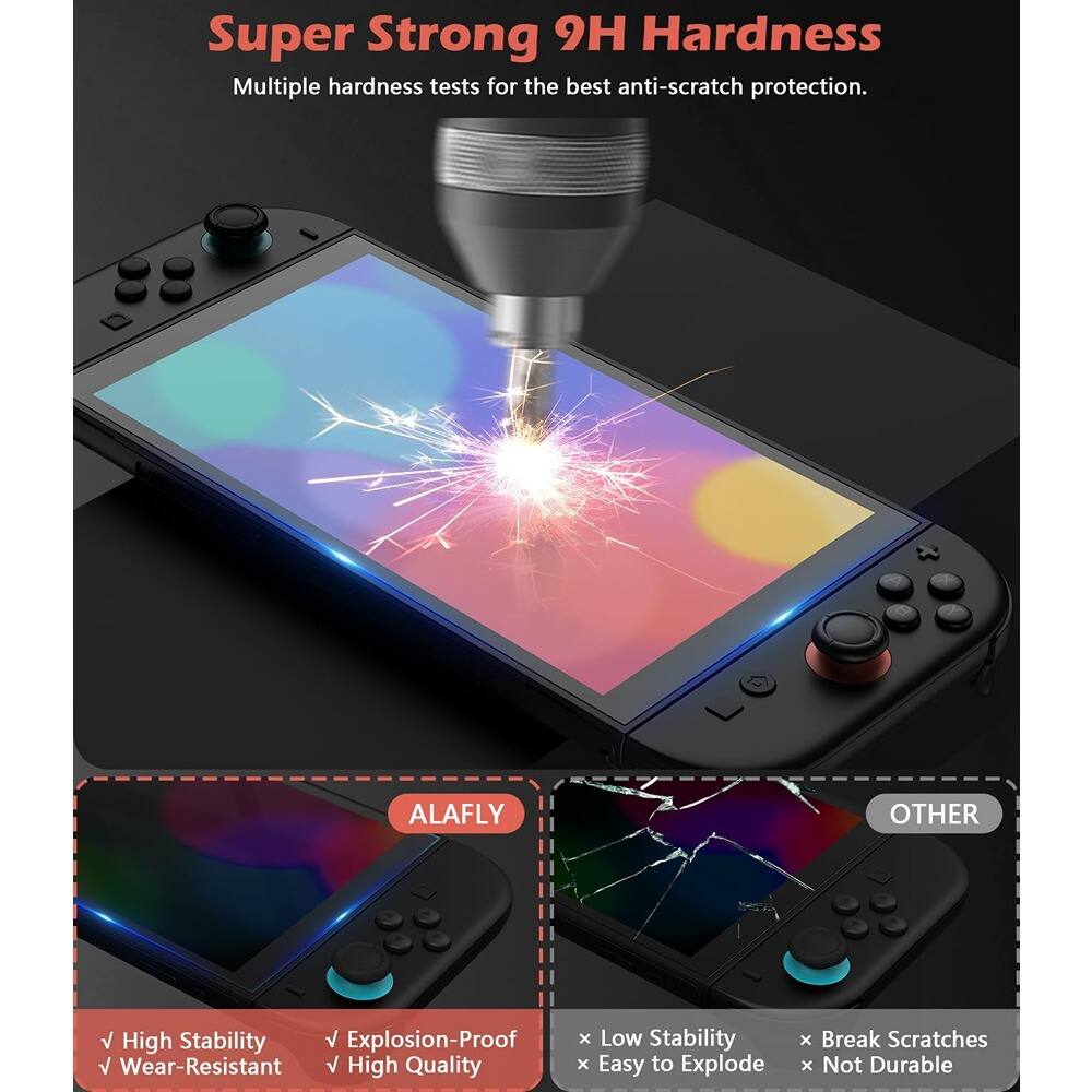 Super Strong 9H Hardness  
Multiple hardness tests for the best anti-scratch protection.

ALAFY  
✓ High Stability  
✓ Wear-Resistant  
✓ Explosion-Proof  
✓ High Quality  

OTHER  
✗ Low Stability  
✗ Easy to Explode  
✗ Break Scratches  
✗ Not Durable
