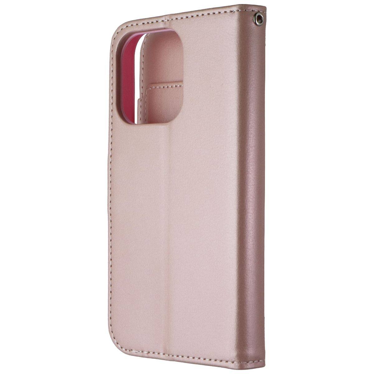 Front. Mybat - MyBat Pro MyJacket Xtra Series Wallet Case for Apple iPhone 15 Pro - Rose Gold - Pink.