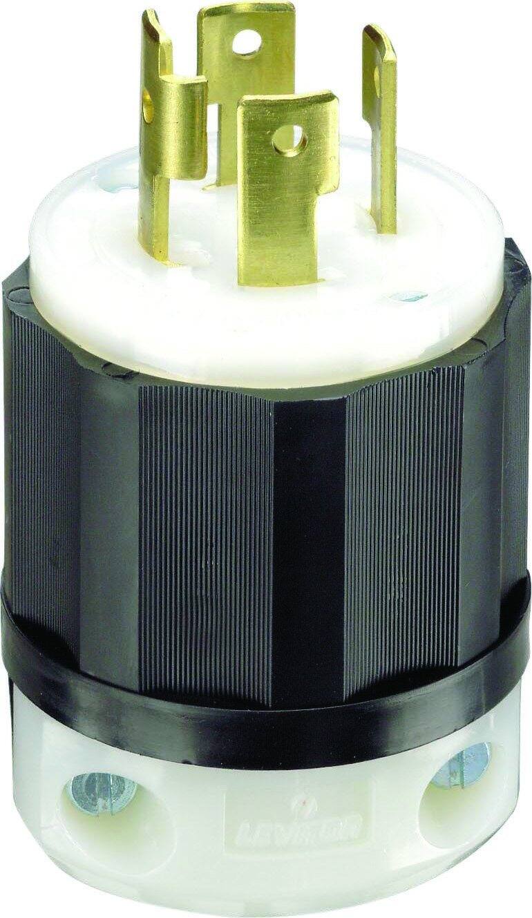 Front. Leviton - Leviton Industrial Nylon Curved Blade/Ground Locking Plug L14-30P 14-8 AWG 3 Pole 4 Wire - Black|White.