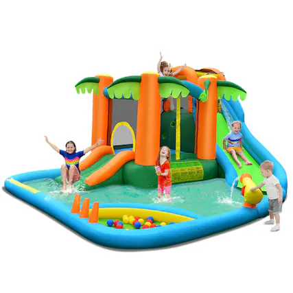 Front. Costway - Costway Inflatable Water Slide Park Kid Bounce House Splash Pool Blower Excluded - Multicolor.