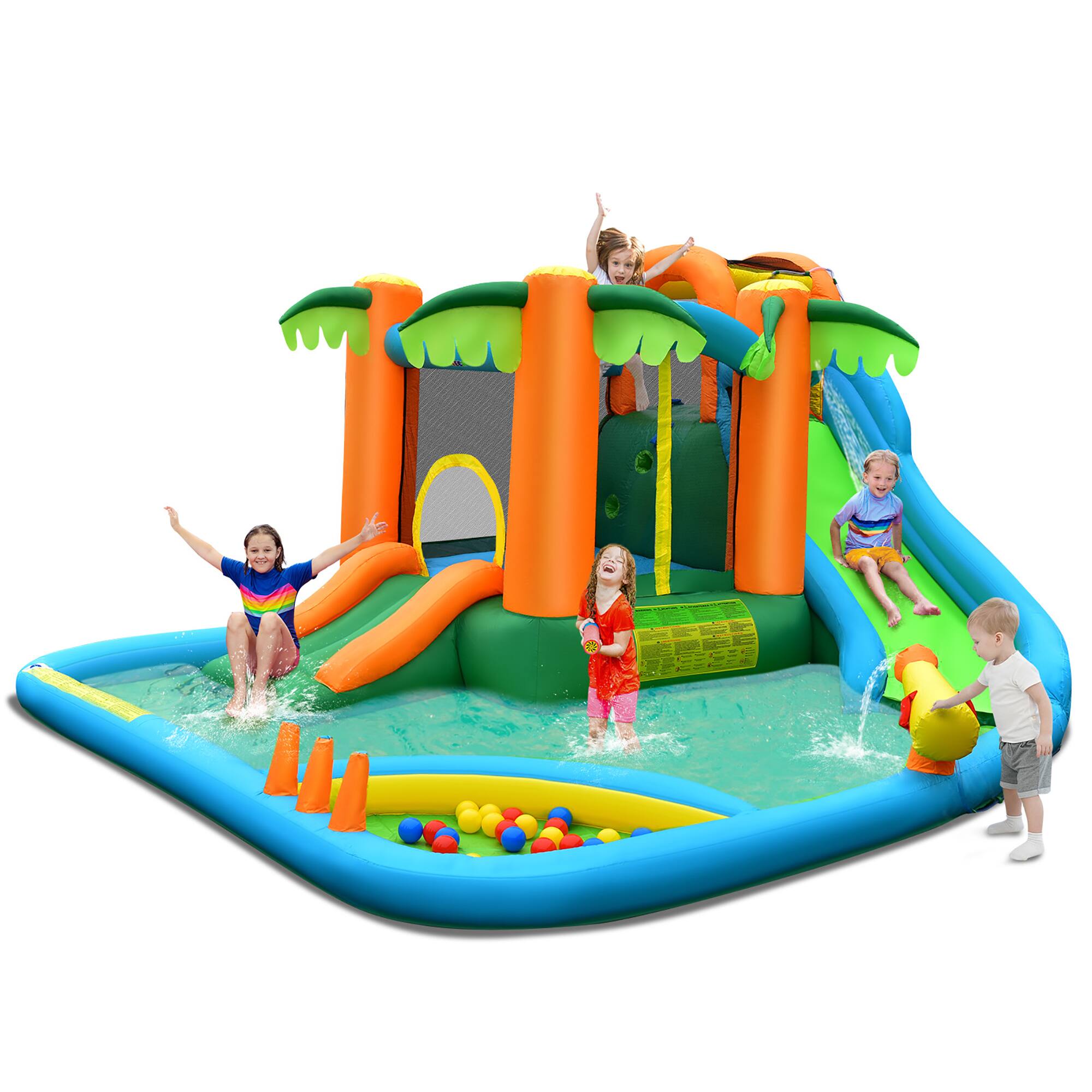 Front. Costway - Costway Inflatable Water Slide Park Kid Bounce House Splash Pool Blower Excluded - Multicolor.
