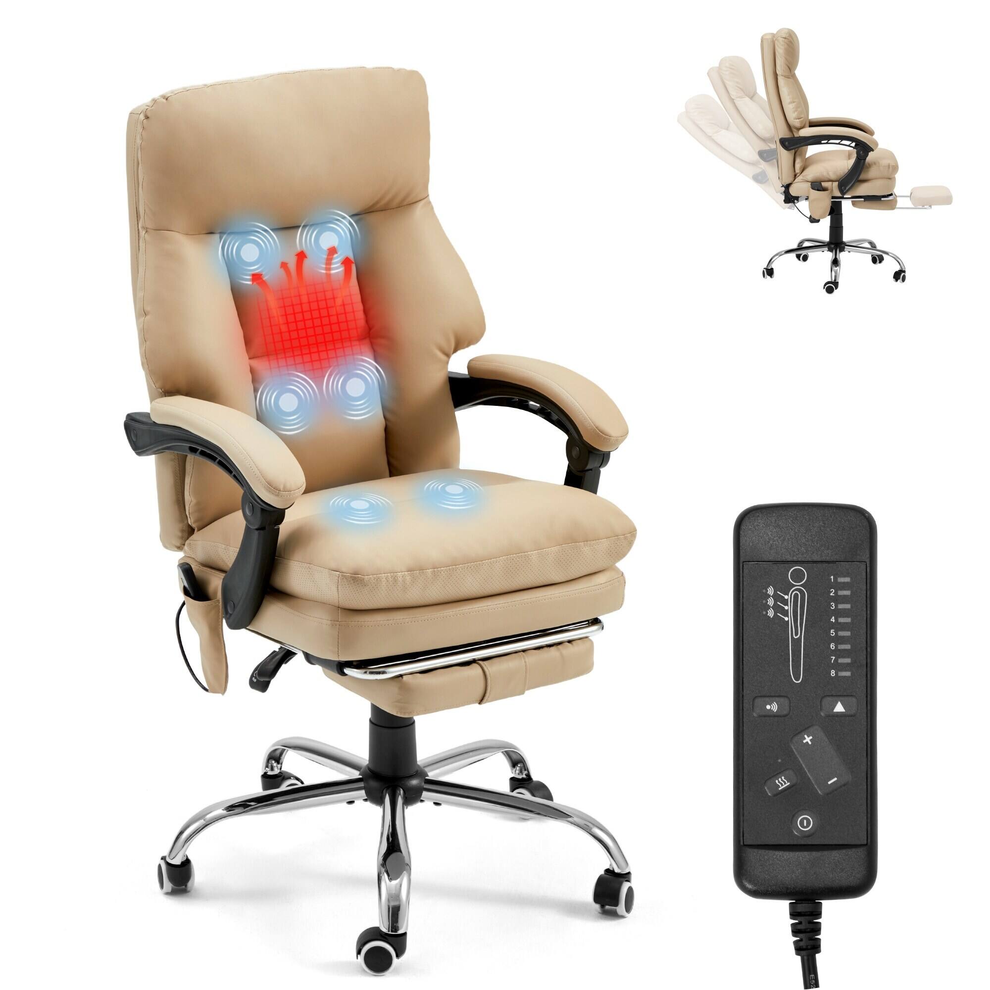 Alt View 5. U-HOMY - 6 Vibration Point Ergonomic Office Chair – Adjustable Height and Angle, 360° Swivel with Rolling Wheels - Khaki.