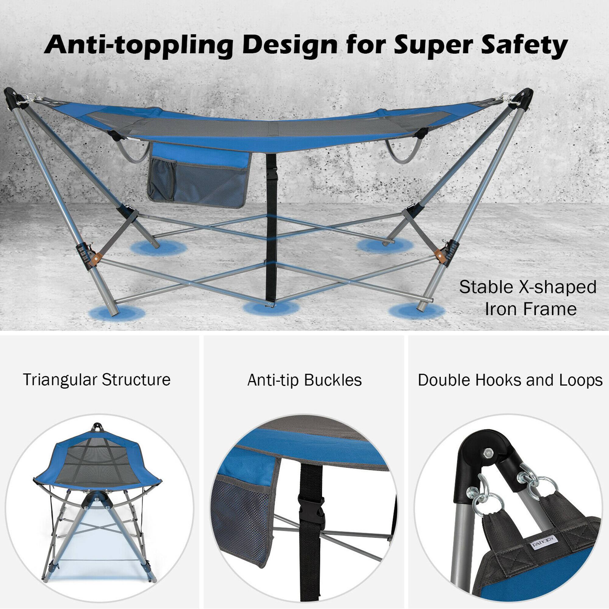 Anti-toppling Design for Super Safety

- Stable X-shaped Iron Frame
- Triangular Structure
- Anti-tip Buckles
- Double Hooks and Loops