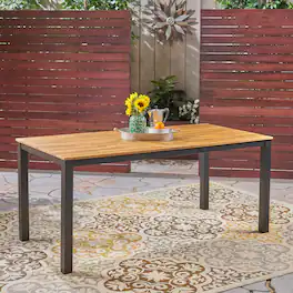 Mondawe - 71"L Acacia Wood Rectangular Outdoor Dining Table - Black+Brown