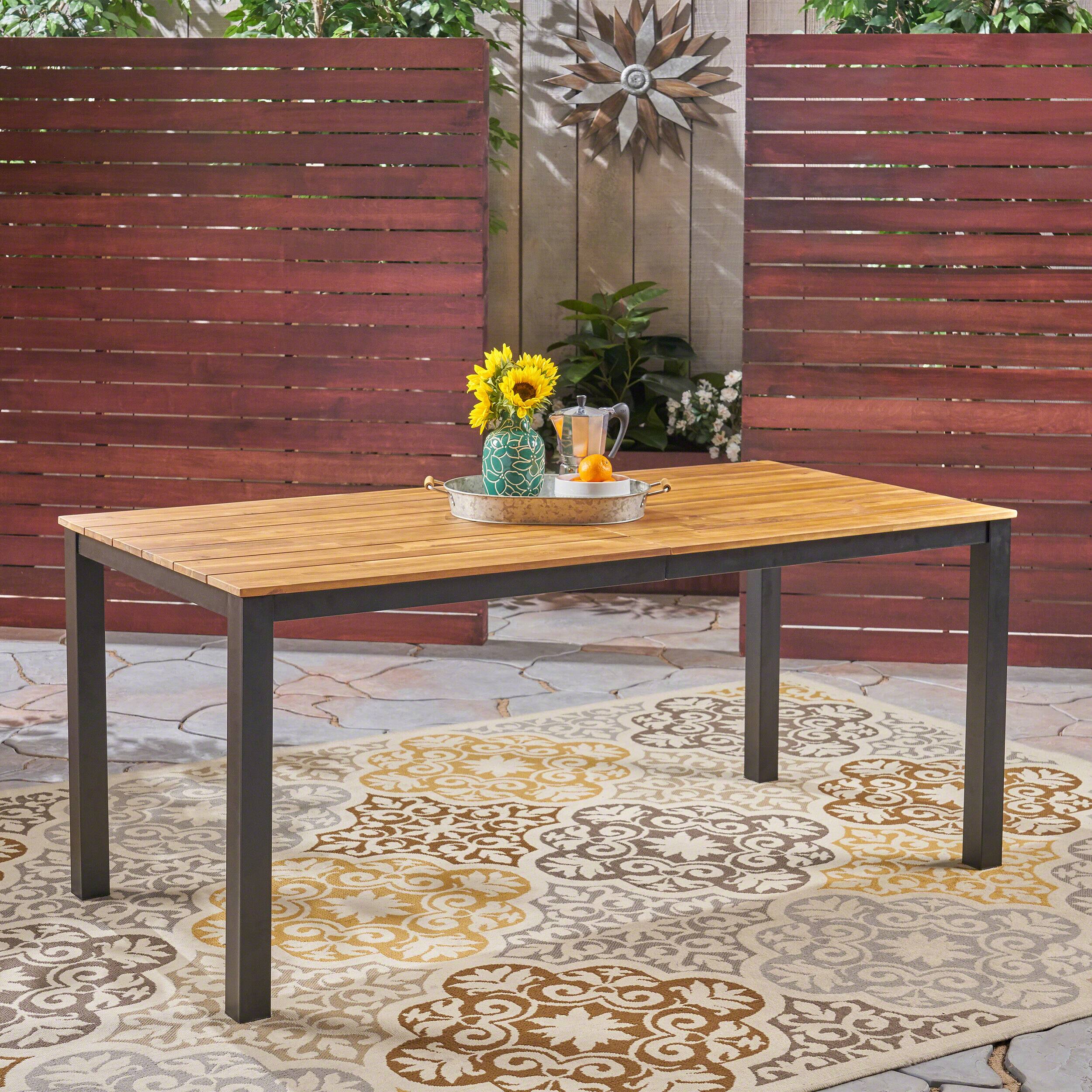 Front. Mondawe - 71"L Acacia Wood Rectangular Outdoor Dining Table - Black+Brown.