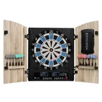 MD Sports - Elmhurst Smart Dartboard Cabinet with Digital Scorekeeping and Soft Tip Dart Set - ‎Wood / Black / White / Red / Blue - Front_Zoom