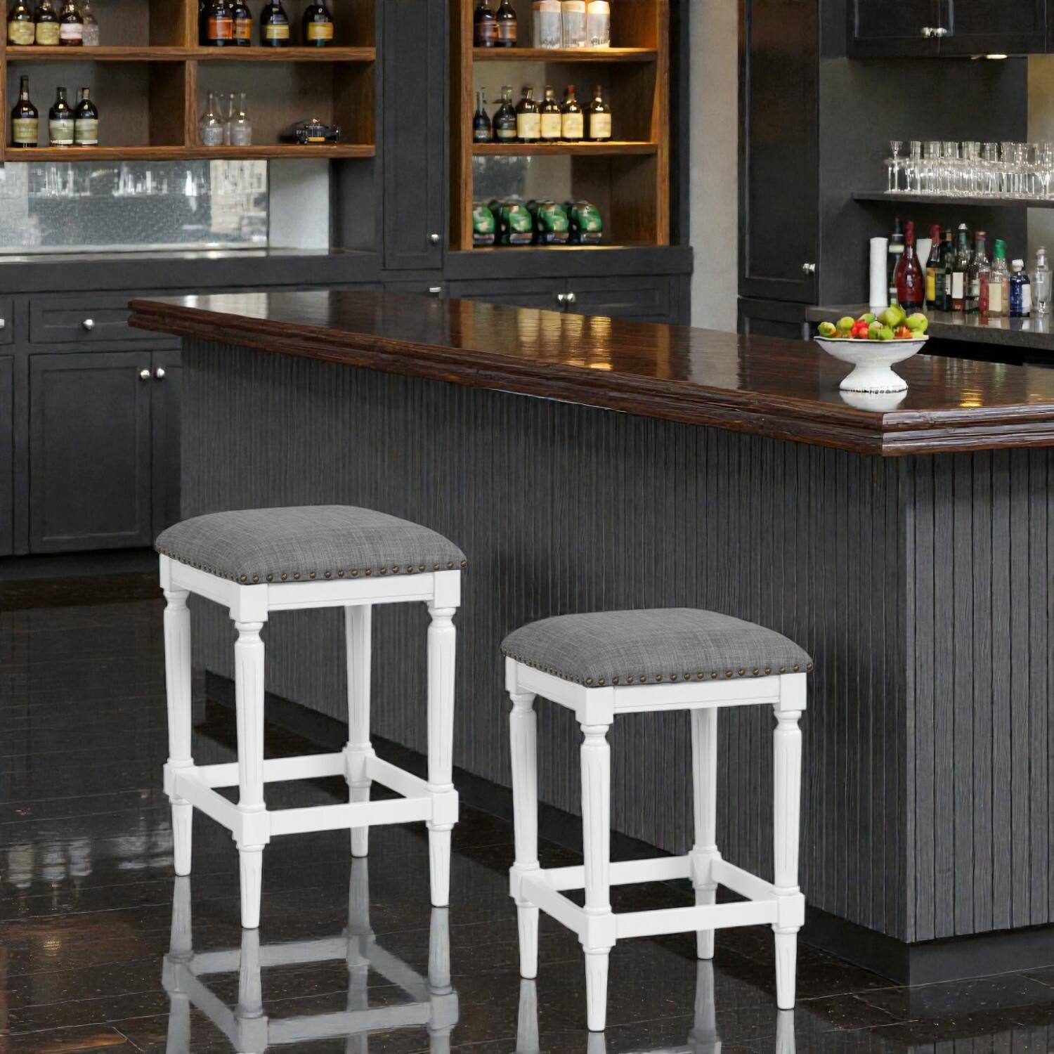 Left. Hivvago - Set of 2 Adjustable Height Square Saddle Stools with Padded Seats and Footrests - Gray.