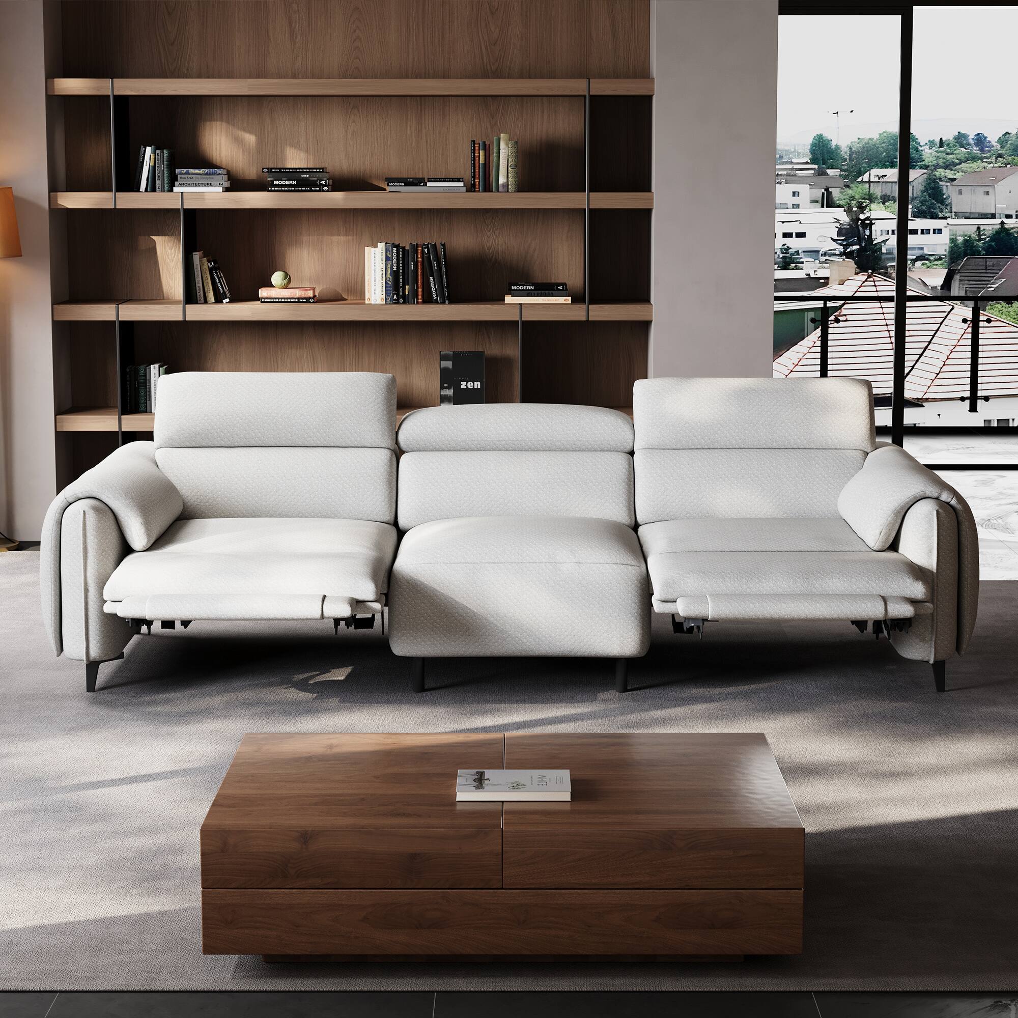 Left. luck idea - 104.3" Electric Seat Sofa, 2 Seats Reclining Home Theater Seats - Gray.