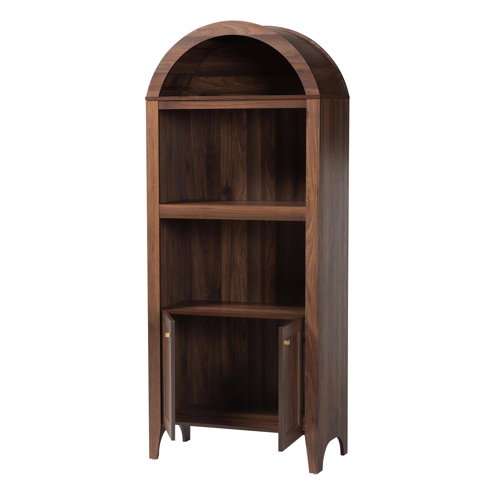 Angle. Baxton Studio - Hayes Wood Cabinet with Arch Top - Mid-Century Modern Display Piece with Soft-Close Doors for Living Room or Hallway.