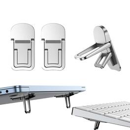 HongFei - 2PCS Zinc Alloy Mini Foldable Laptop Stand, Portable Computer Keyboard Riser with 2 Adjustable Angles, Self-Adhesive - Silver