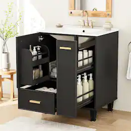 Loheer - 24 inch bathroom vanity with sink Freestanding Cabinet - Black