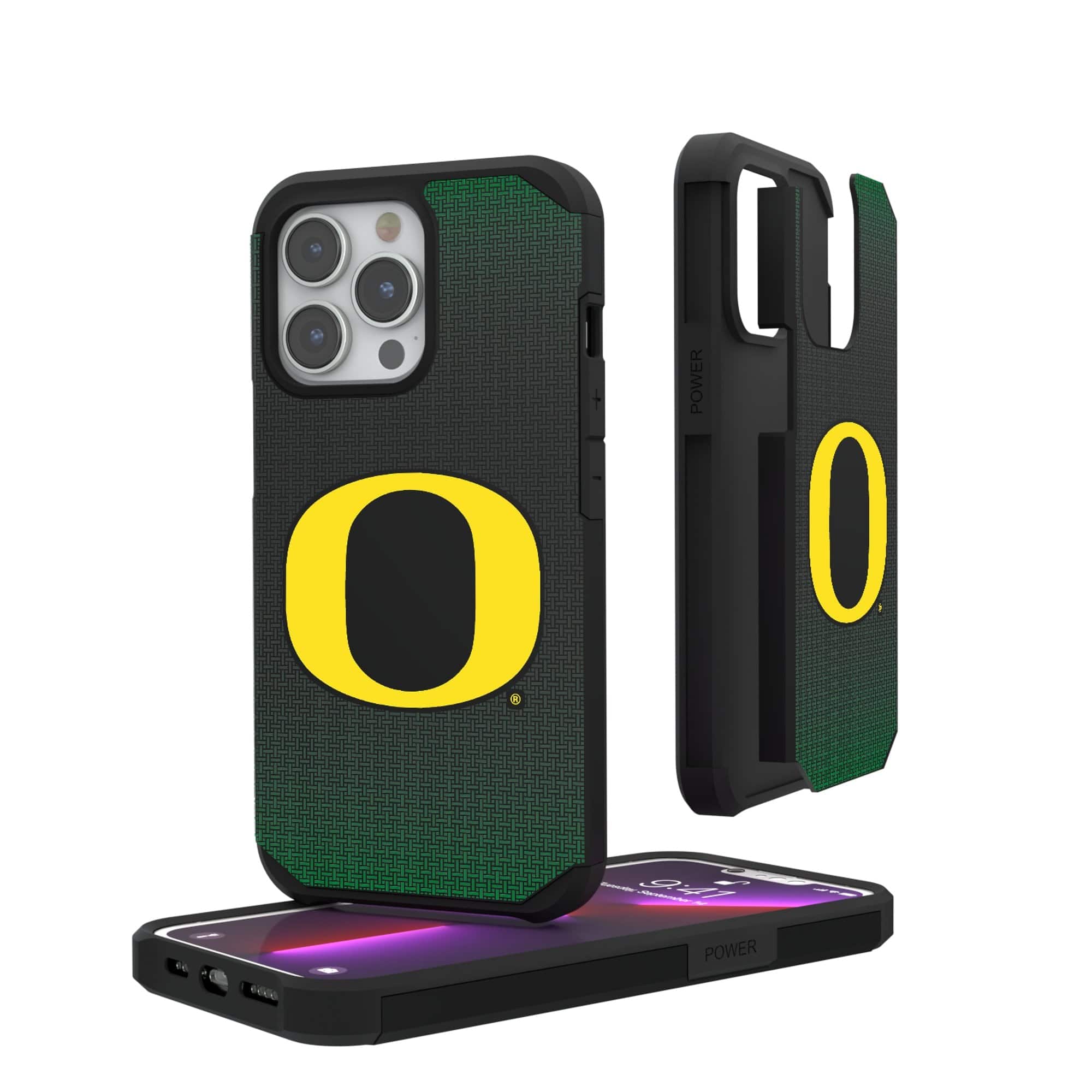Photos - Case Oregon Keyscaper - NCAA -  Ducks Linen Logo iPhone Rugged  - 14 Pro - Black 201333405 