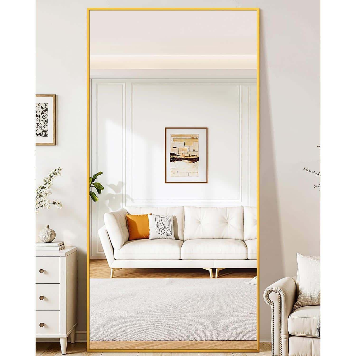 Cedar Assembly - Floor Mirror 58" 21" Full Length With Stand Freestanding For Bedroom Living Room Mirrors: body mirrors - Gold-76"L x 34"W-Rect Style