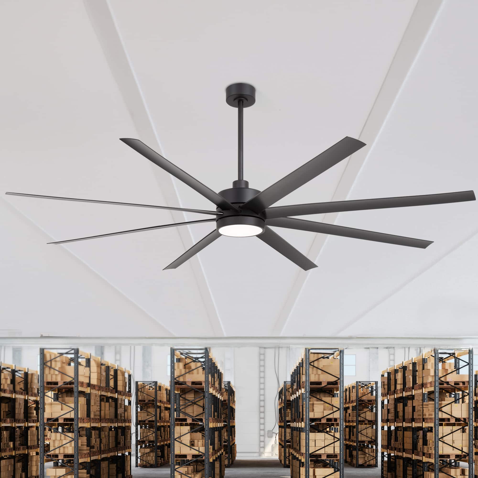 Breezary - 84-in Large Ceiling Fan with 8 ABS Blades, 6-Speed DC Motor, Remote Control, 3 Downrods with Timer, Optional Light Kit - Matte Black (With Light) price history on PriceWatchPro