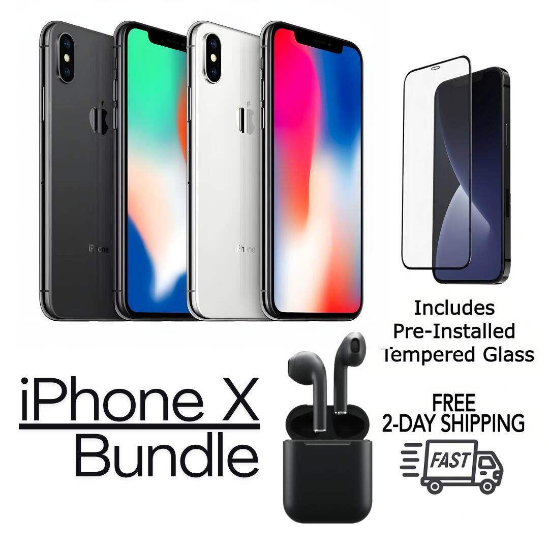 iPhone X Bundle  
Includes Pre-Installed Tempered Glass  
FREE 2-DAY SHIPPING  
FAST