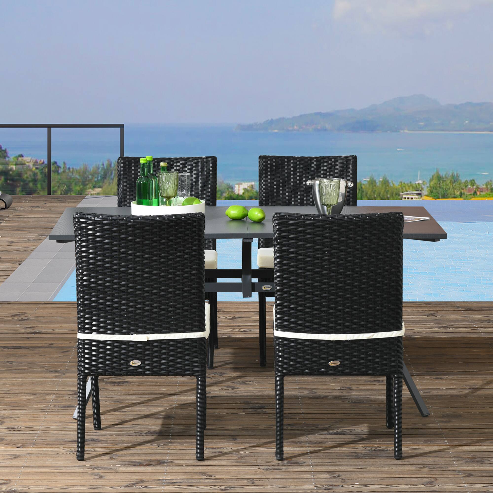 Alt View 1. Outsunny - PE Rattan Outdoor Dining Chairs with Cushions - Cream White.