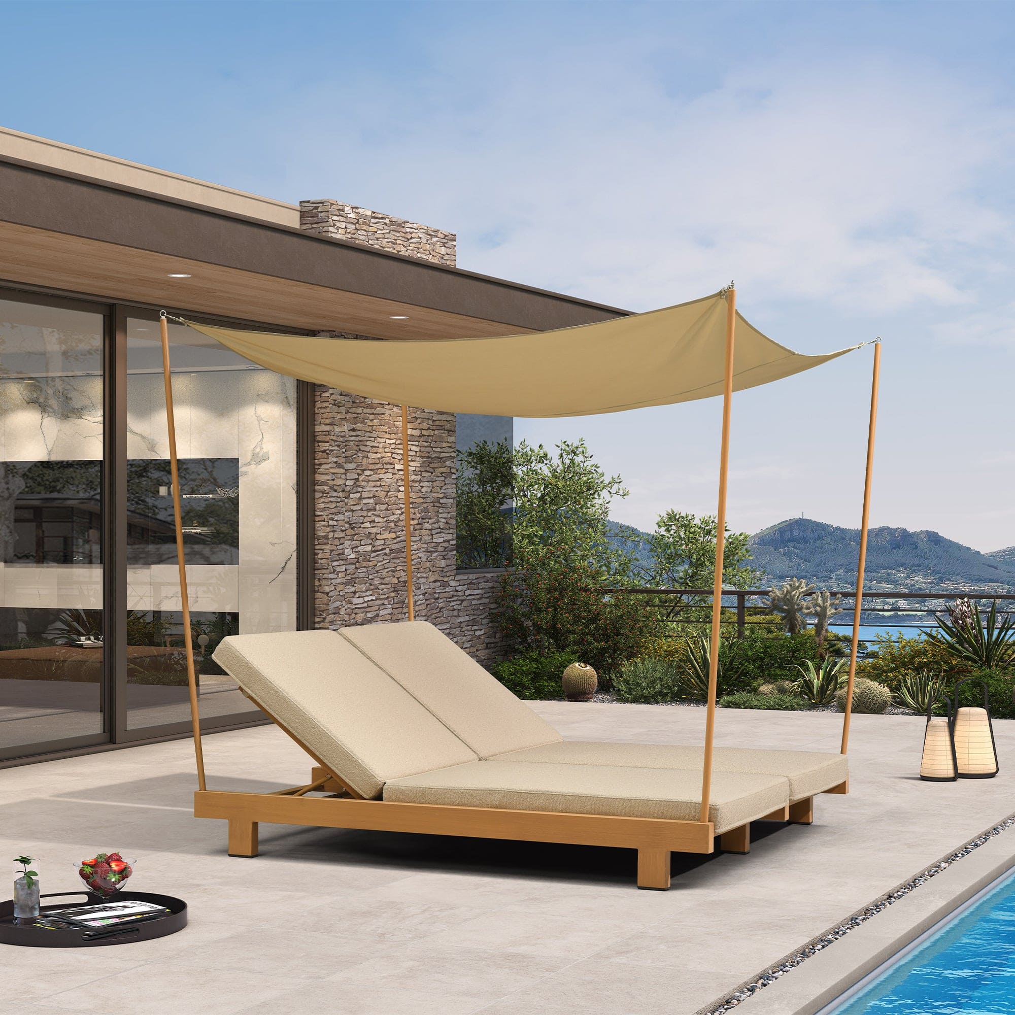 PURPLE LEAF - Outdoor Luxury Chaise Lounge Bed with Cushion Olefin Blend Fabric Aluminum Frame for Deck Backyard and Patio Poolside - Natural Teak price history on PriceWatchPro