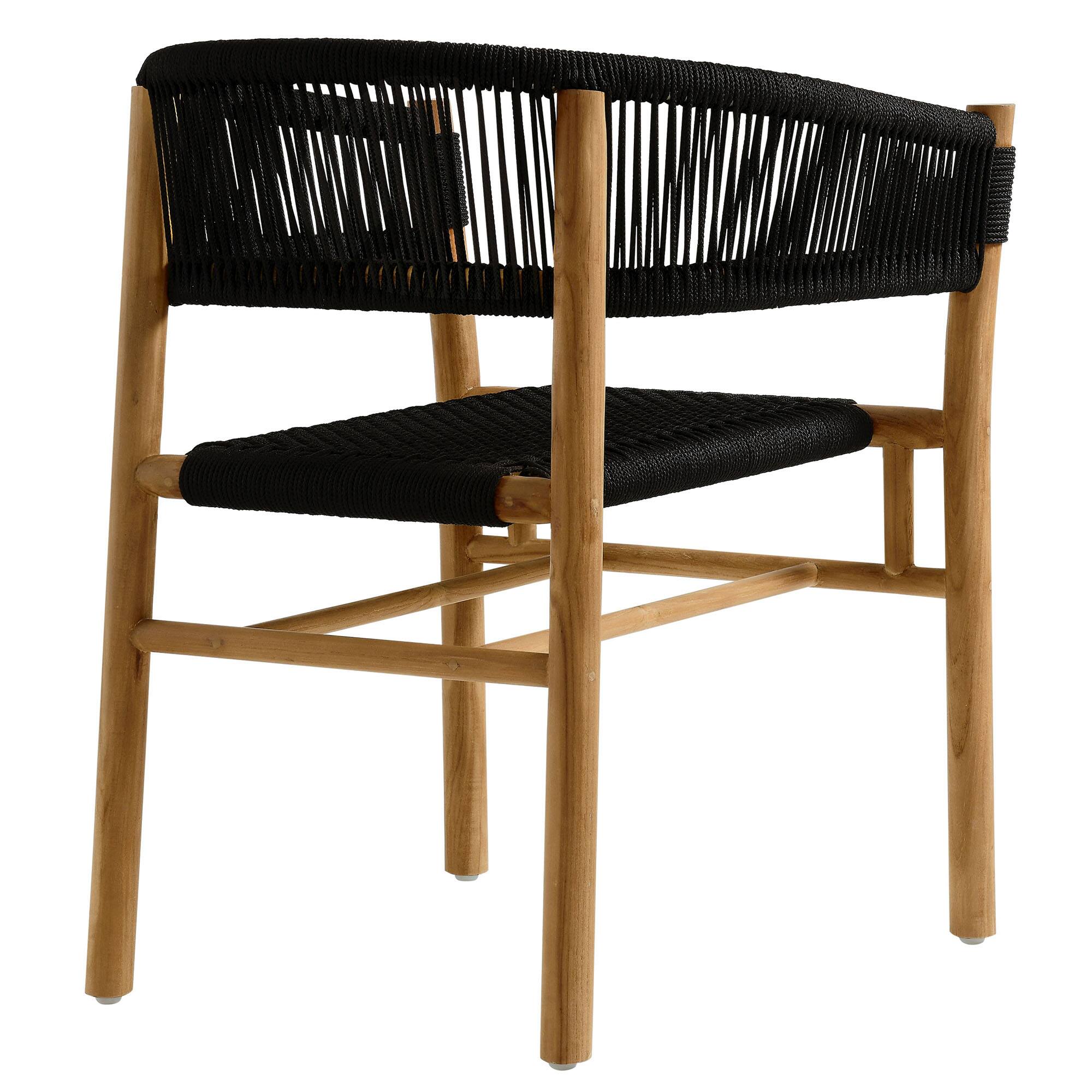 Alt View 4. Modway - Vienna Outdoor Patio Teak and Rope Curved-Back Dining Armchairs Set of 2 by Modway - Natural Black.