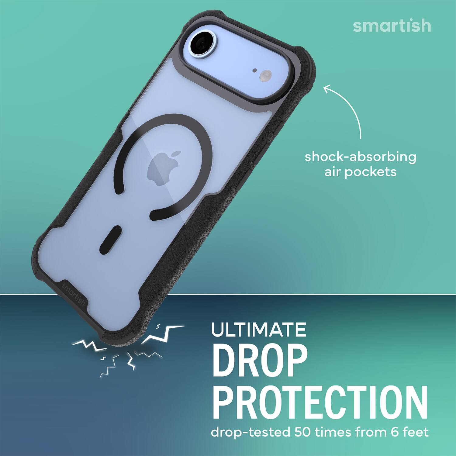 smartish shock-absorbing air pockets smartish ULTIMATE DROP PROTECTION drop-tested 50 times from 6 feet