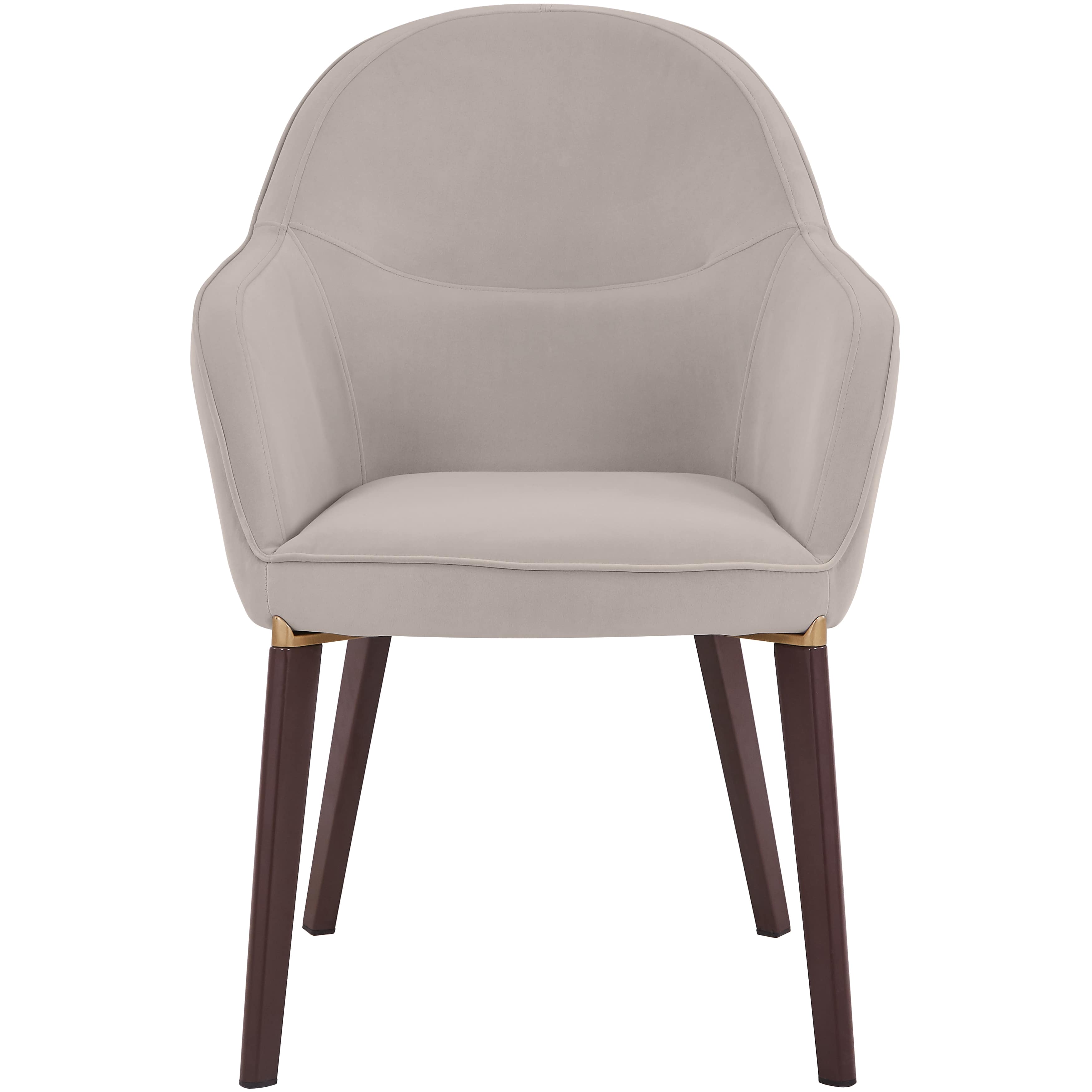 Alt View 2. LeisureMod - Elias Barrel-Back Dining Armchair, Velvet/Leather Accent Chair with Gold Brackets & Wood-Look Legs - Light Grey.