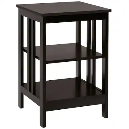 Front. Pefilos - 3-Tier Nightstand Sofa Side Table with Baffles and Round Corners-Dark Brown, Nightstand Small Side Table, End Table - Brown.