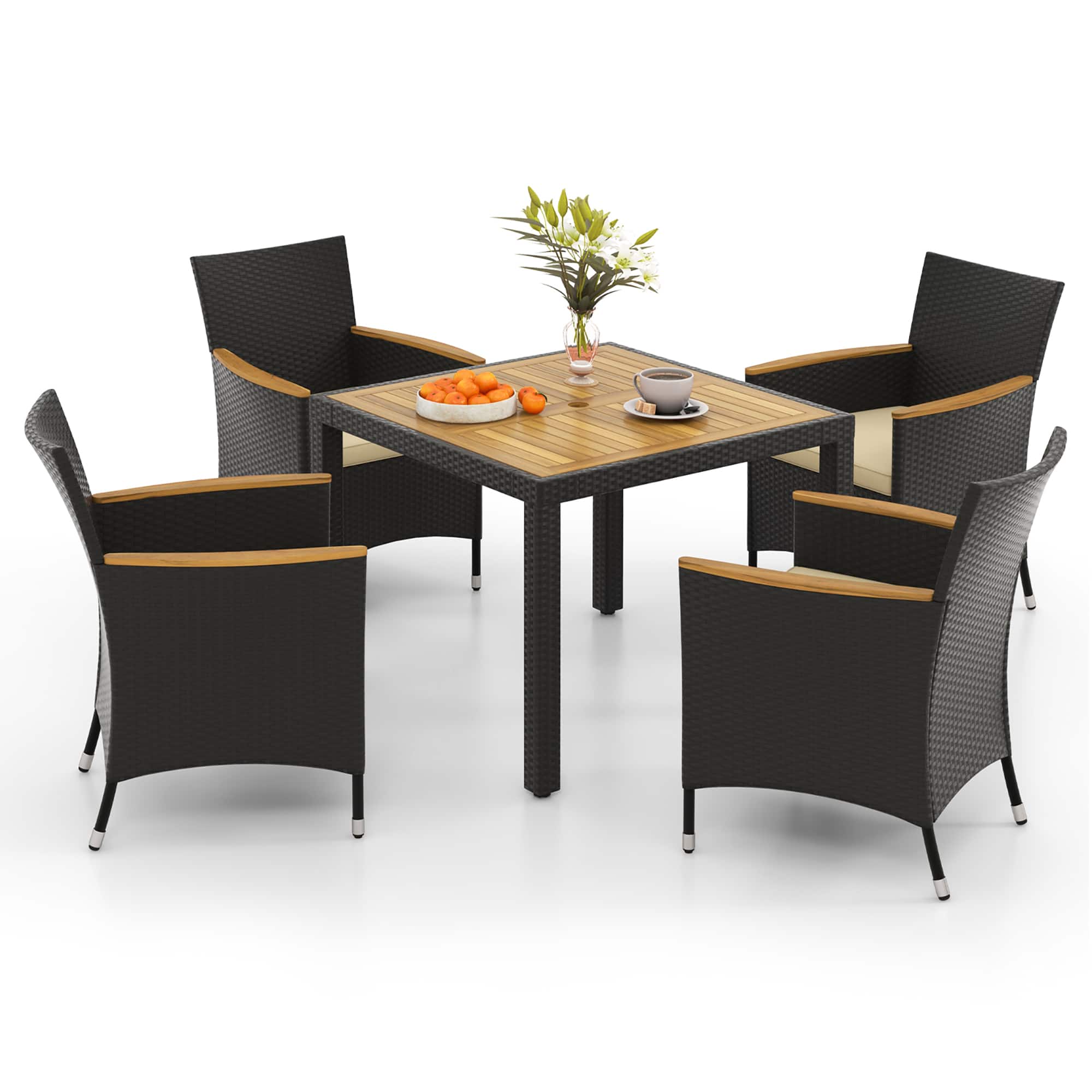 Gymax - 5PCS Dining Table Set for 4 Rattan Conversation Set w/ Umbrella Hole Patio - beige price history on PriceWatchPro
