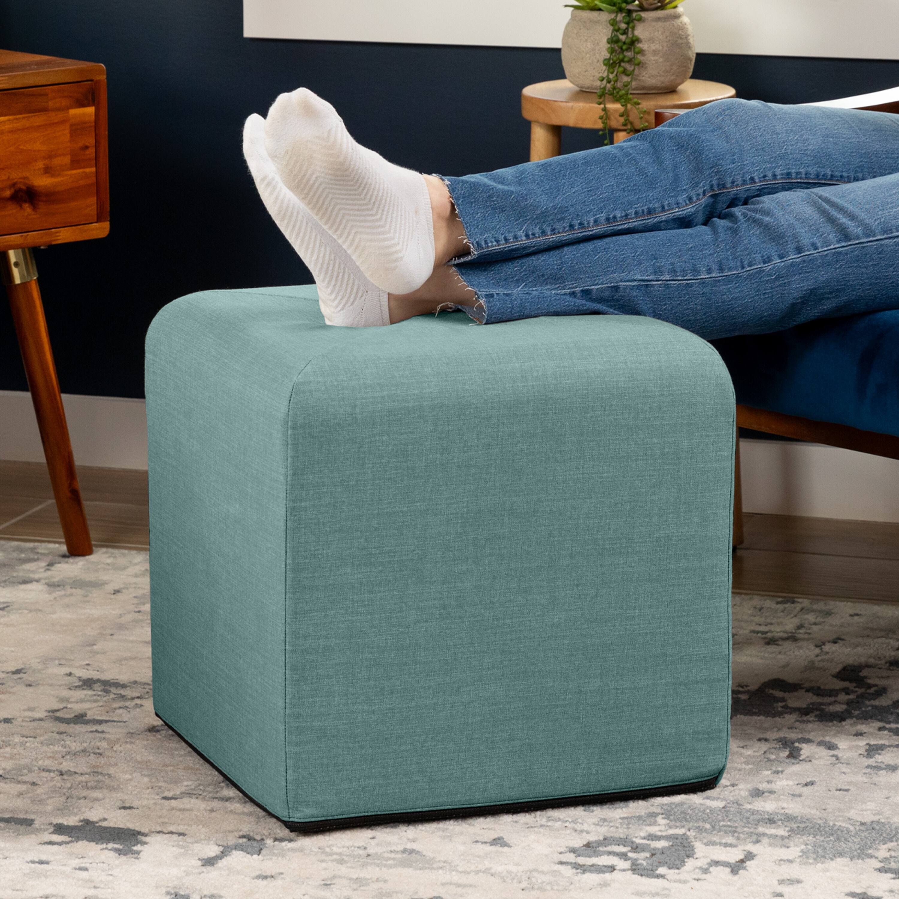 Angle. Jaxx - Jaxx Monroe Square Foam Ottoman with Stain Resistant Performance Fabric, Small (18 x 18), Lagoon - Lagoon.