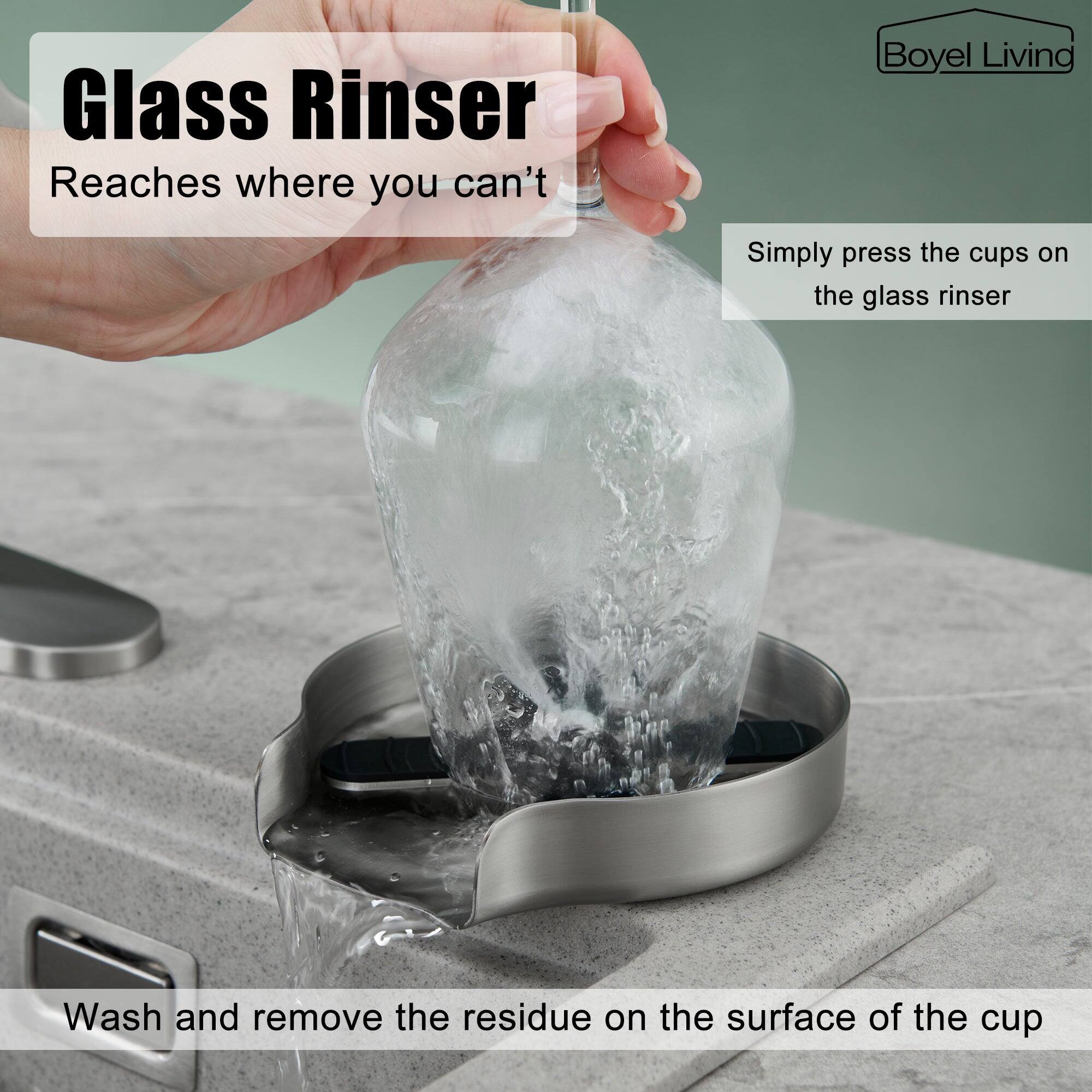 Glass Rinser Reaches where you can't Boyel Living

Simply press the cups on the glass rinser

Wash and remove the residue on the surface of the cup