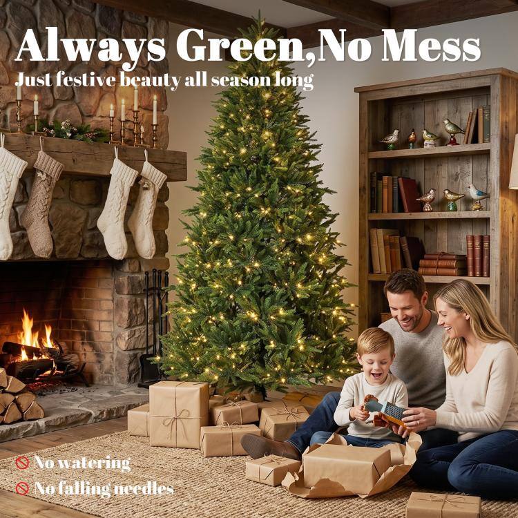 Always Green, No Mess  
Just festive beauty all season long  

No watering  
No falling needles