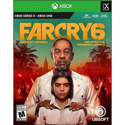 XBOX SERIES X • XBOX ONE
4K ULTRA HD HDR SMART DELIVERY
FARCRY 6
A UBISOFT ORIGINAL
UNE CRÉATION ORIGINALE UBISOFT
MATURE 17+ JEUNES ADULTES 1h+
M ESRB
UBISOFT - M (Mature 17+)