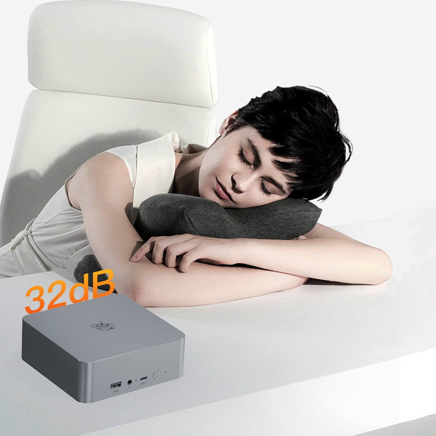 Alt View 1. Beelink - EQR7 Mini PC With AMD Ryzen 7 7735U, 16GB LPDDR5 RAM& 500GB SSD, Win 11 Pro Pre-installed - Milky Grey.