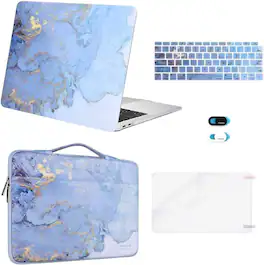 mosiso - 5-in-1 MacBook Air 13 Case and Sleeve Kit A2337/A2179/A1932 - Water Blue Marble