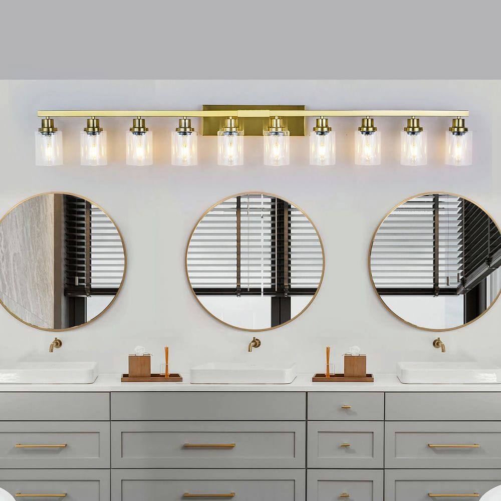 Alt View 7. Kadyn - 10 Light Gold Vanity Lights for Mirror, 52inch Modern Gold Bathroom Wall Lighting for Bedroom, Living Room, Gold - Gold.