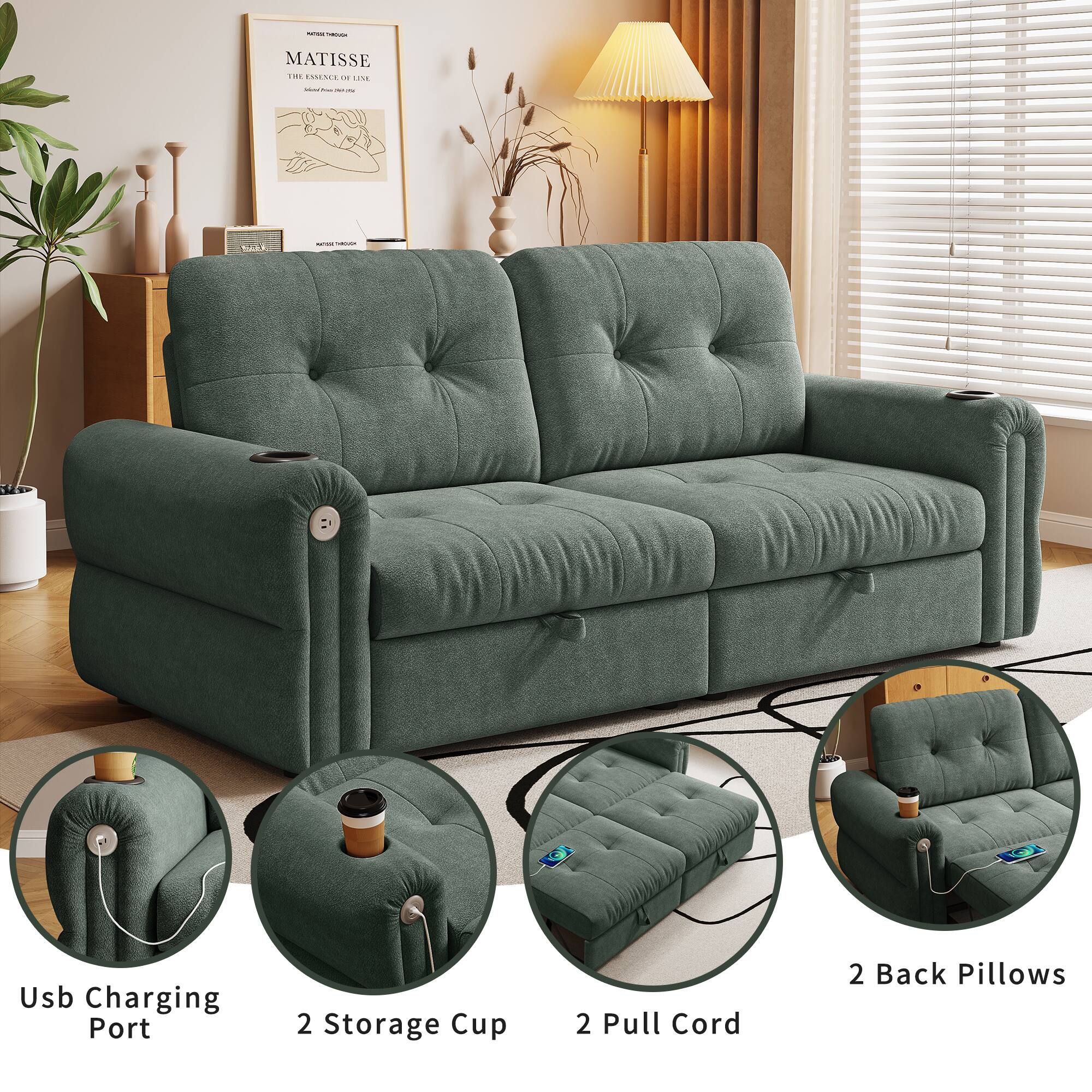 - MATISSE ... AMA
- C I 1 I I Al i
- Usb Charging Port
- 2 Storage Cup
- 2 Pull Cord
- 2 Back Pillows
